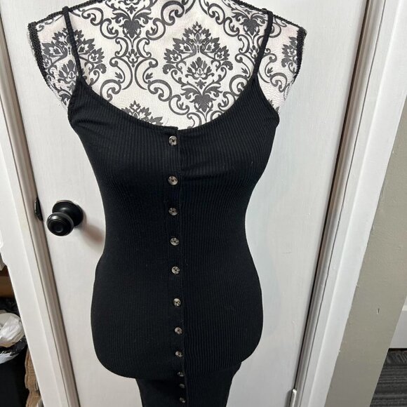 Forever 21 black ribbed midi spaghetti strap dress.  Size S - Picture 2 of 6